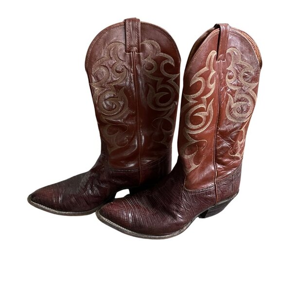 Men’s Nocona Lizard Cowboy Boots Brown Size 11D Western Exotic Leather USA - Picture 1 of 10